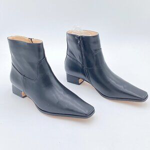 Black Women Block Low Heel Side Zipper Square Toe Ankle Boot